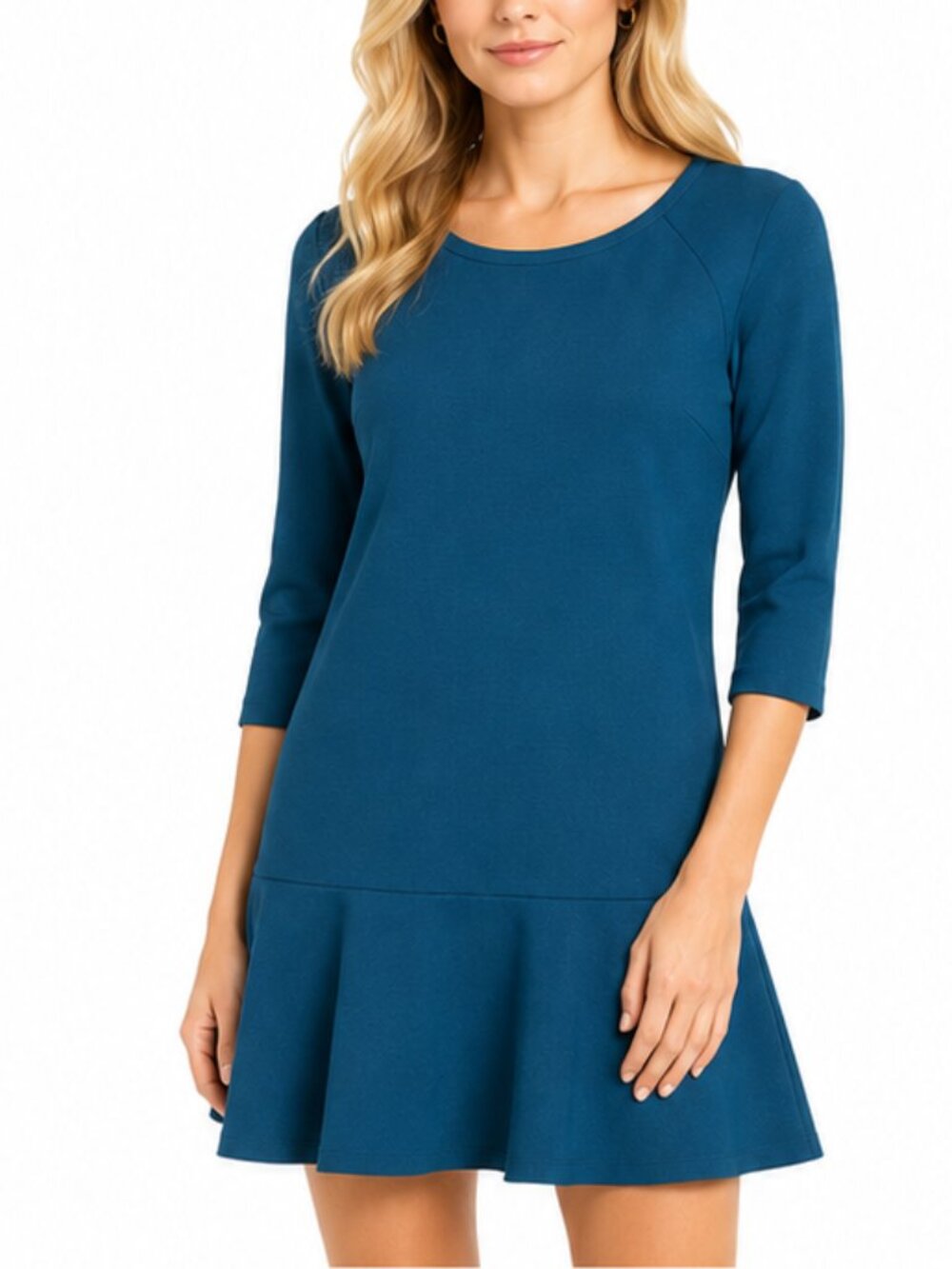 Zara Woman Flounce Hem Mini Dress Women Teal Blue 3/4 Sleeve Casual Size M